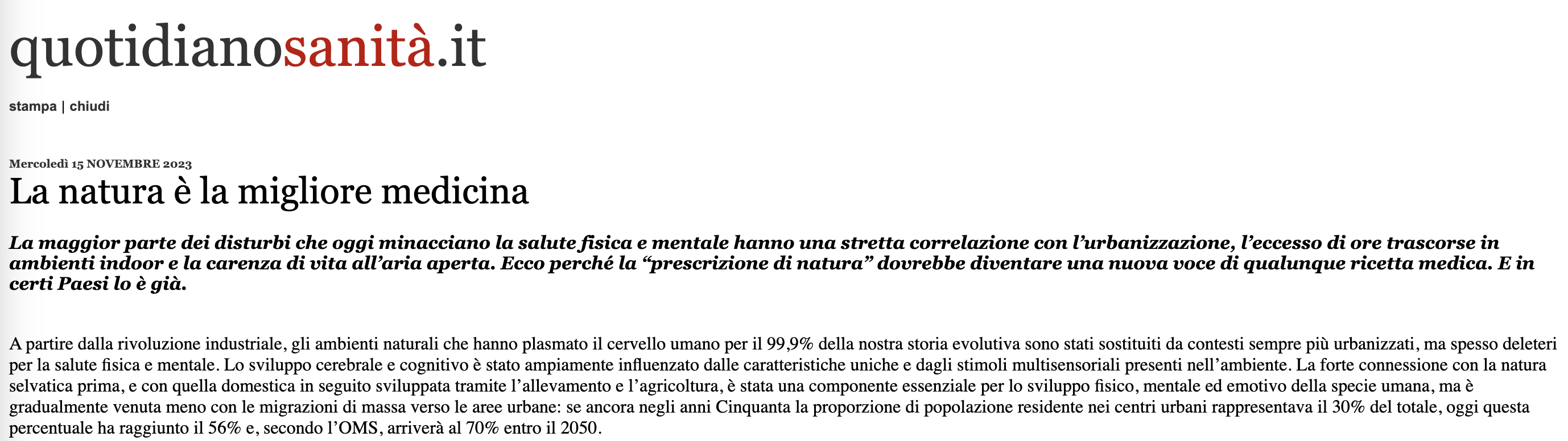 QUOTIDIANO SANITÀ : La nature est le meilleur remède