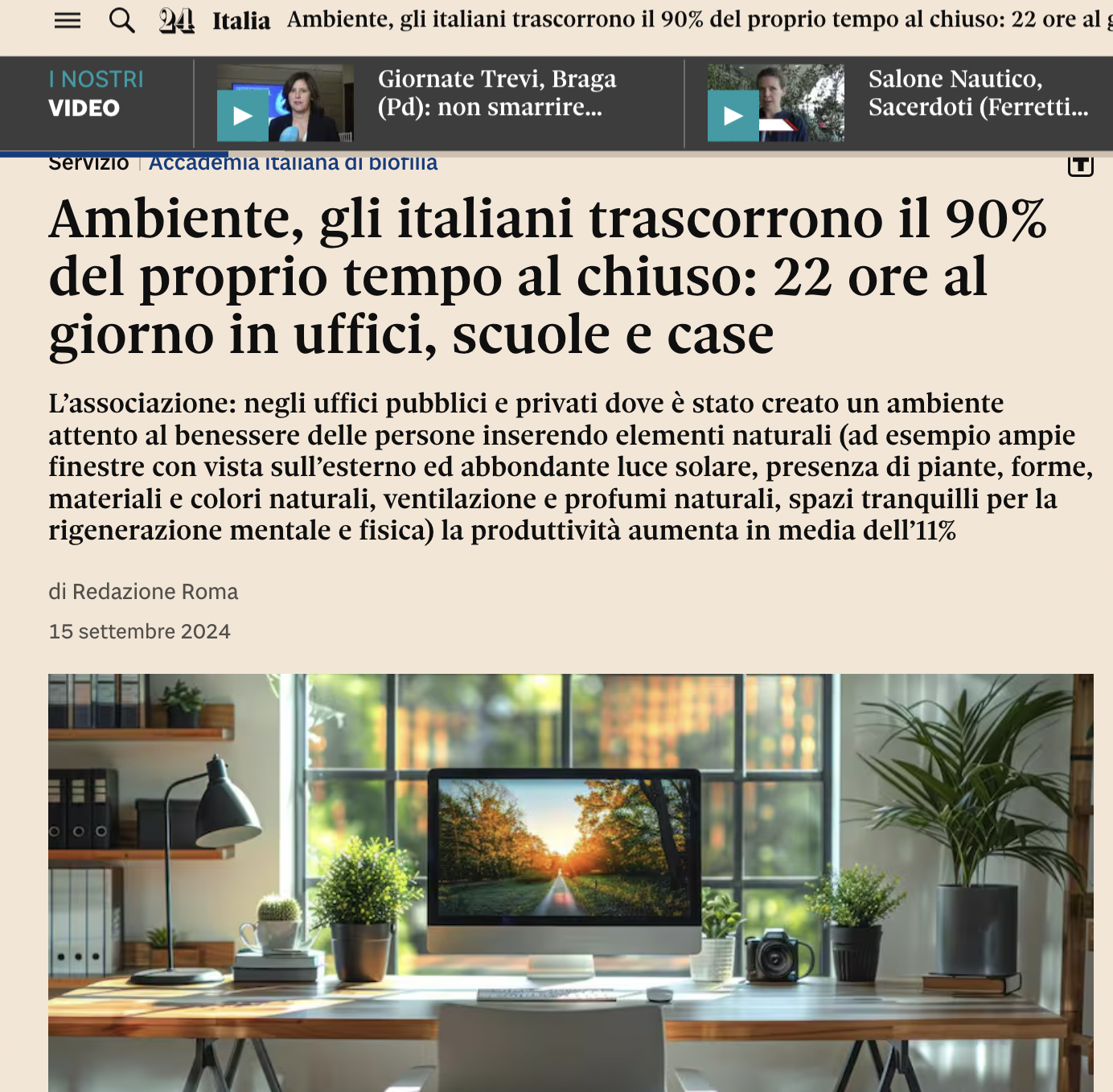 IL SOLE 24 ORE : 22 heures par jour dans les bureaux, les écoles et les foyers