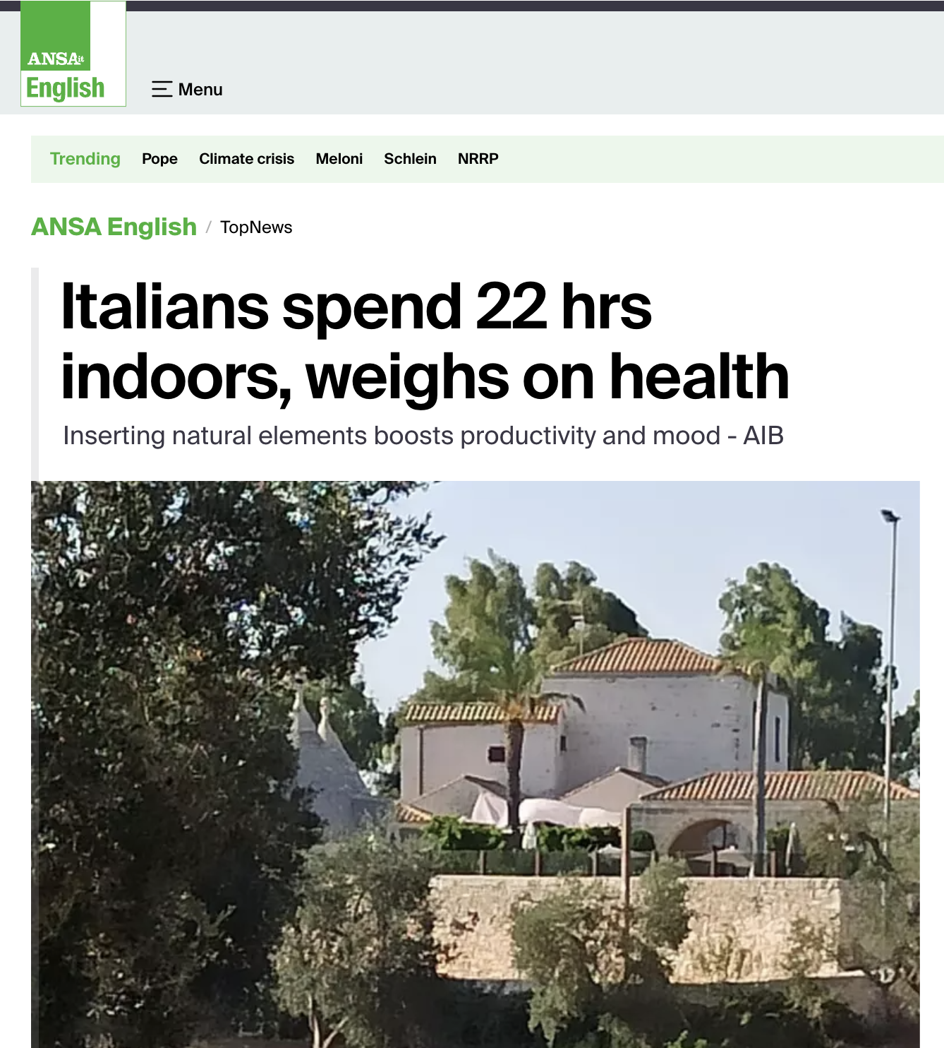 ANSA: Italians spend 22 hrs indoors, weighs on health