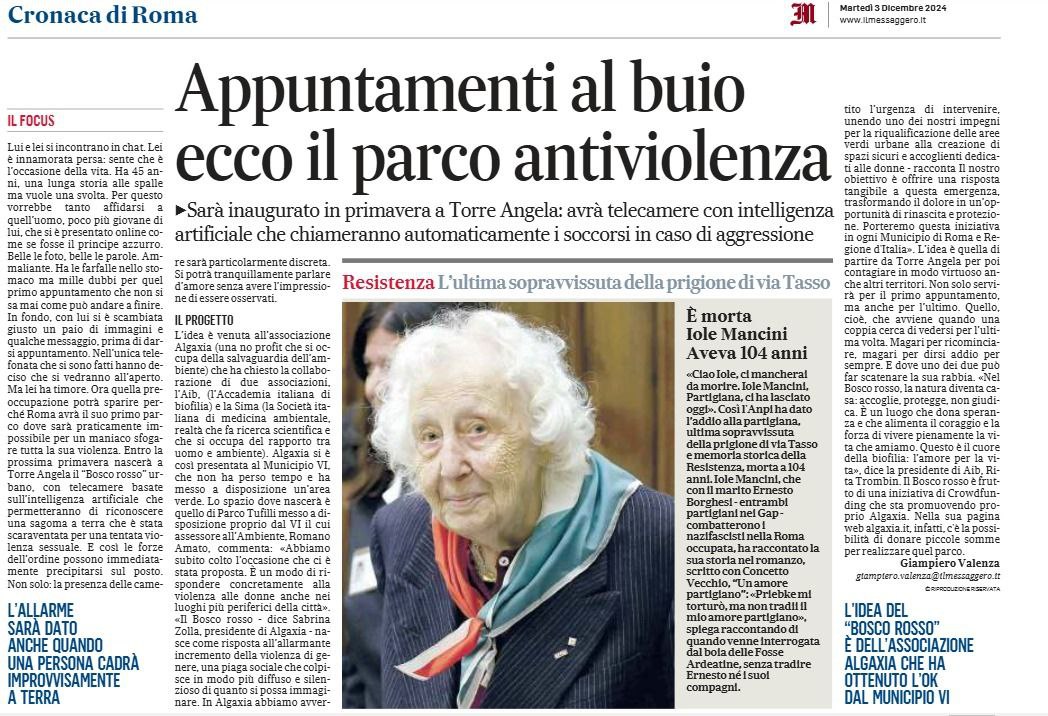 IL MESSAGGERO: Ecco il parco antiviolenza