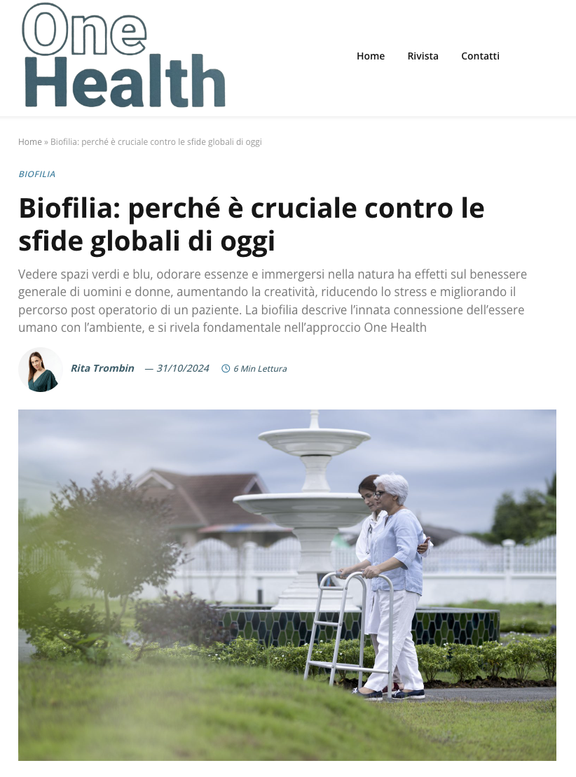 ONE HEALTH: La Biofilia è cruciale contro le sfide globali